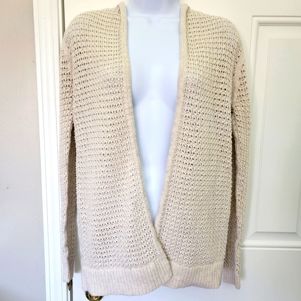 GAP Open Knit Open Hooded Cardigan Sweater Perfect Layering Ivory Size XS